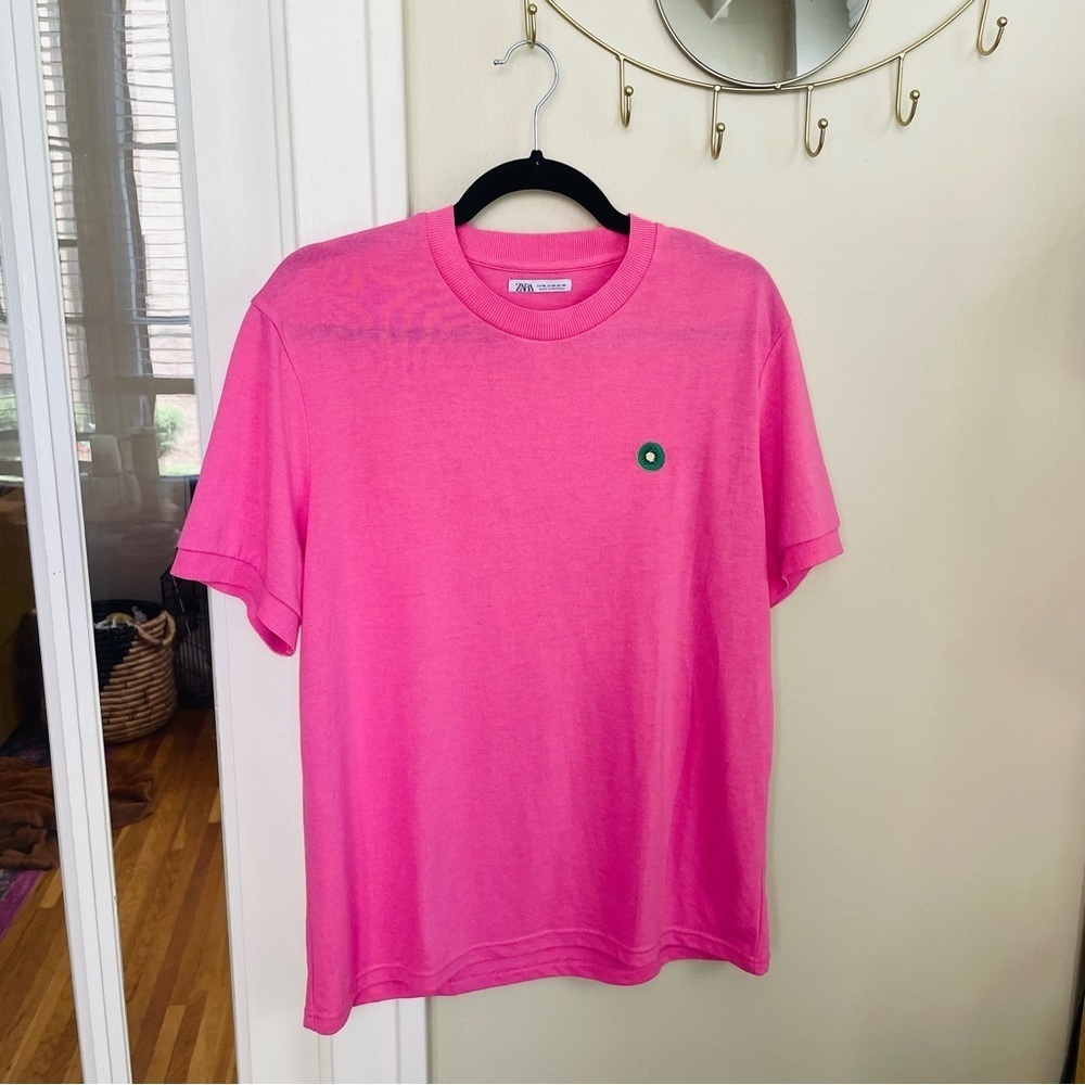 Zara Pink Kiwi Embroidered Tee - Picture 3 of 5